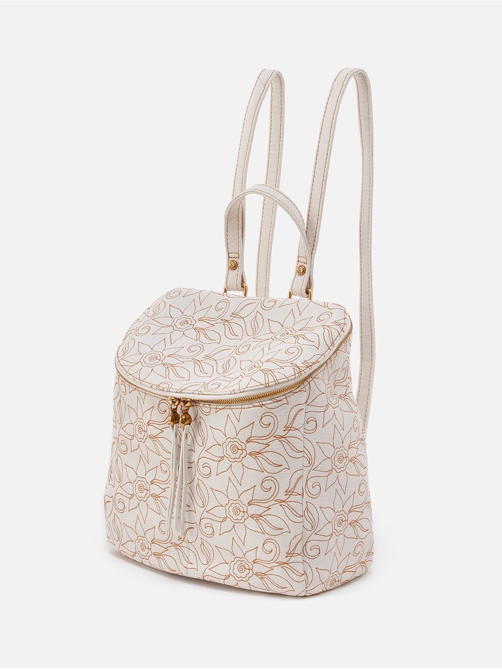 HOBO River Cream Backpack with orange Floral Stitching CUTE!